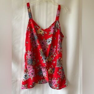Pink Rose Blouse Women's Size S Sleeveless Red Floral Wrap Style V Neckline Top